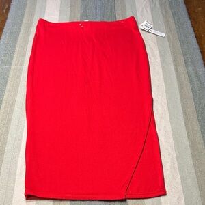Bar III Bright Red Pencil Skirt with Subtle Side Overlap- Ultra Sculpt - Bodycon